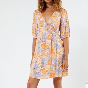 NWT BILLABONG Your Fav Puff Sleeve Floral Mini Dress X-Small